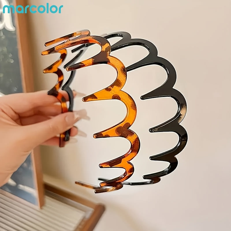 Marcolor Women's Summer/2pcs Wave Hair Band/Everyday Versatile, High Top Design, Tooth Comb, Retro Style, Elegant Hawksbill Wave Hair Band-Non-Slip Design, Lace Details Tooth Comb Hair Band