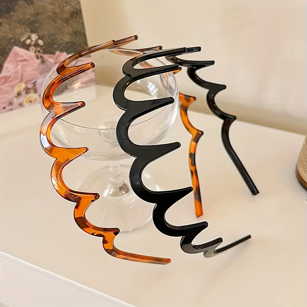 Marcolor Women's Summer/2pcs Wave Hair Band/Everyday Versatile, High Top Design, Tooth Comb, Retro Style, Elegant Hawksbill Wave Hair Band-Non-Slip Design, Lace Details Tooth Comb Hair Band