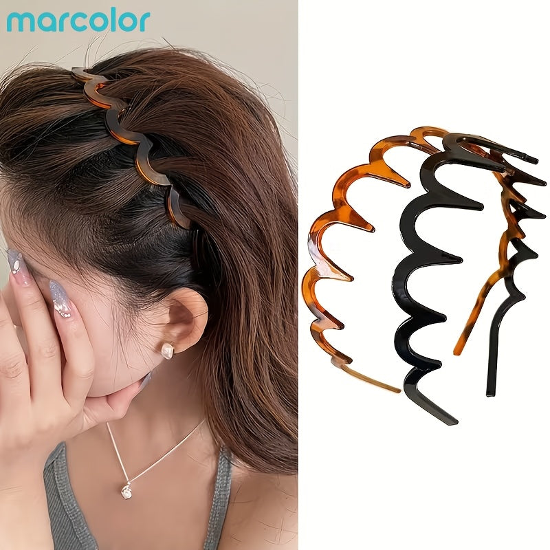 Marcolor Women's Summer/2pcs Wave Hair Band/Everyday Versatile, High Top Design, Tooth Comb, Retro Style, Elegant Hawksbill Wave Hair Band-Non-Slip Design, Lace Details Tooth Comb Hair Band