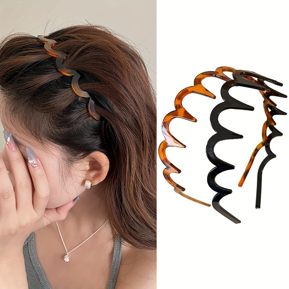 Marcolor Women's Summer/2pcs Wave Hair Band/Everyday Versatile, High Top Design, Tooth Comb, Retro Style, Elegant Hawksbill Wave Hair Band-Non-Slip Design, Lace Details Tooth Comb Hair Band